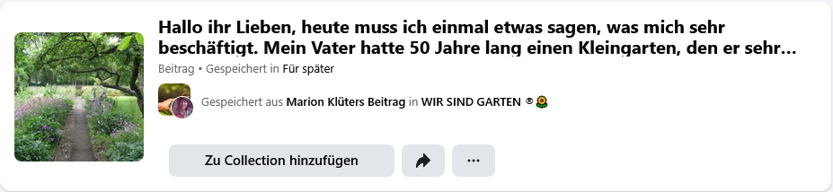 Facebook Beitrag über den Garten